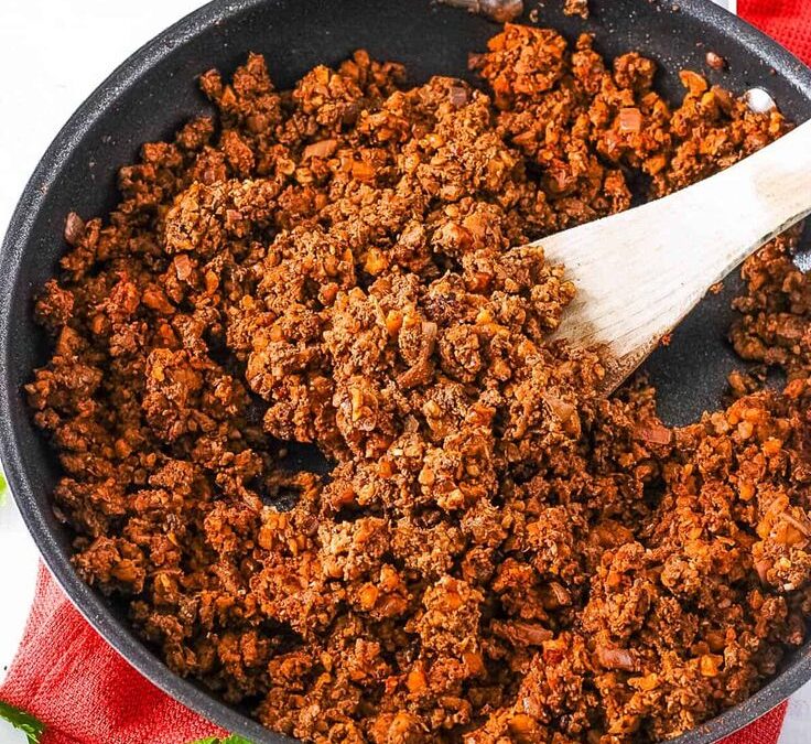 Vegan Ground Beef Picadillo Style